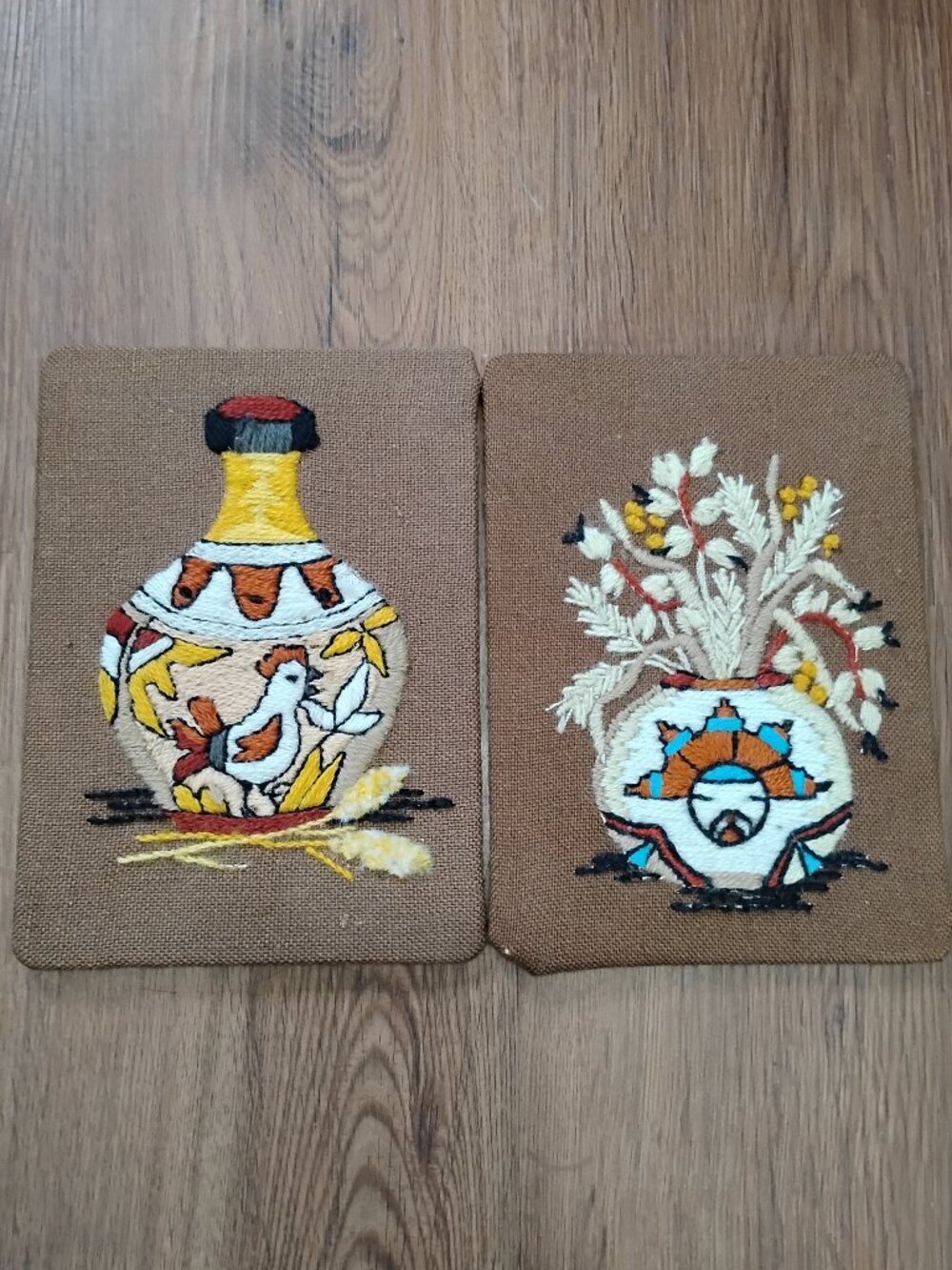 Vintage Sunset Designs Mini Crewel Embroidery Southwest Theme Panels Pair